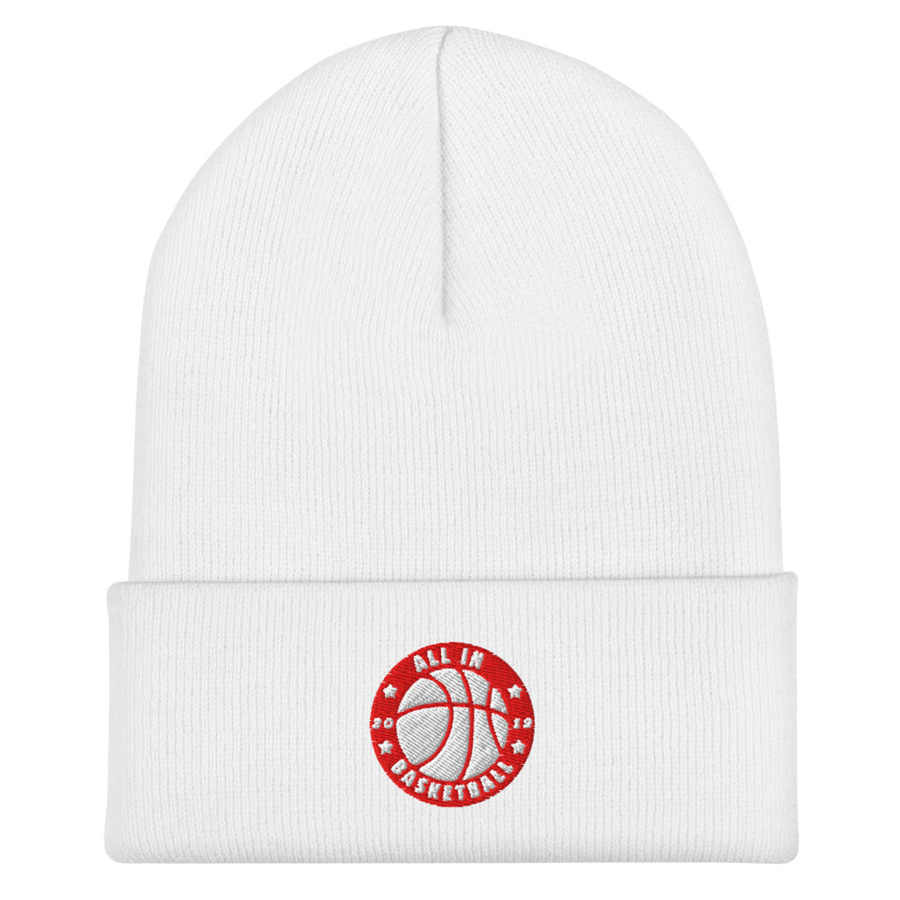 All In Basketball Academy Cuffed Beanie, White