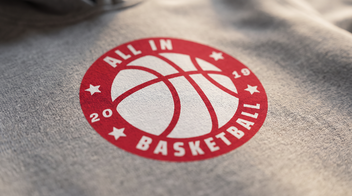 All In badge hoodie — logo detail