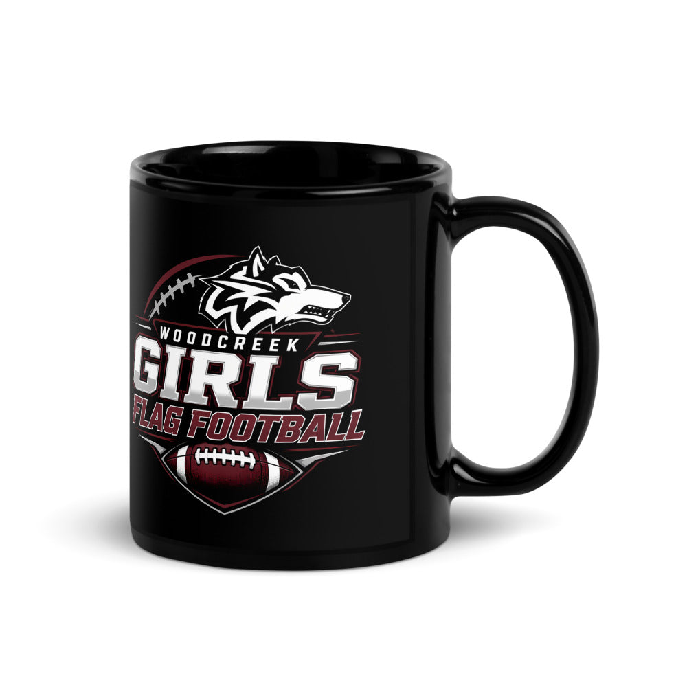 Woodcreek Girls Flag Football Black Mug, 11 oz
