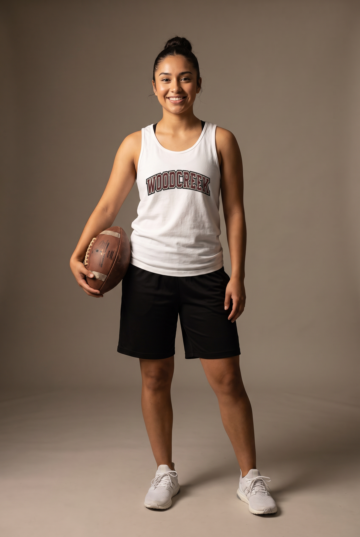 Woodcreek Flag Football college letter unisex tank — editorial, worn by athlete