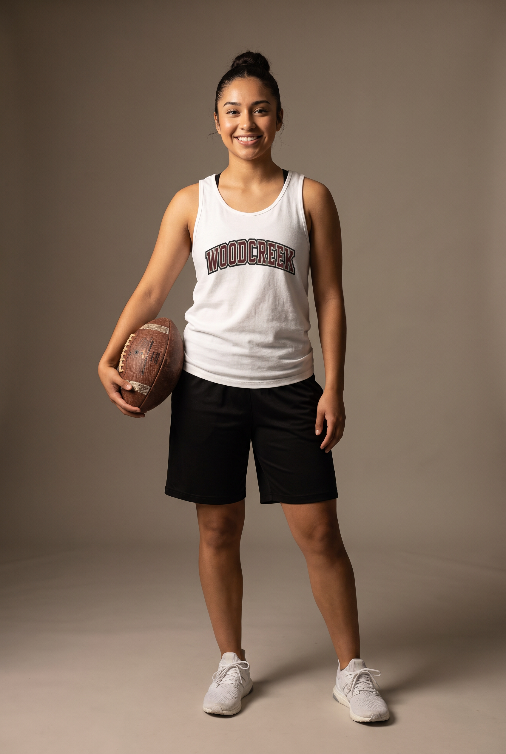 Woodcreek Flag Football college letter unisex tank — editorial, worn by athlete