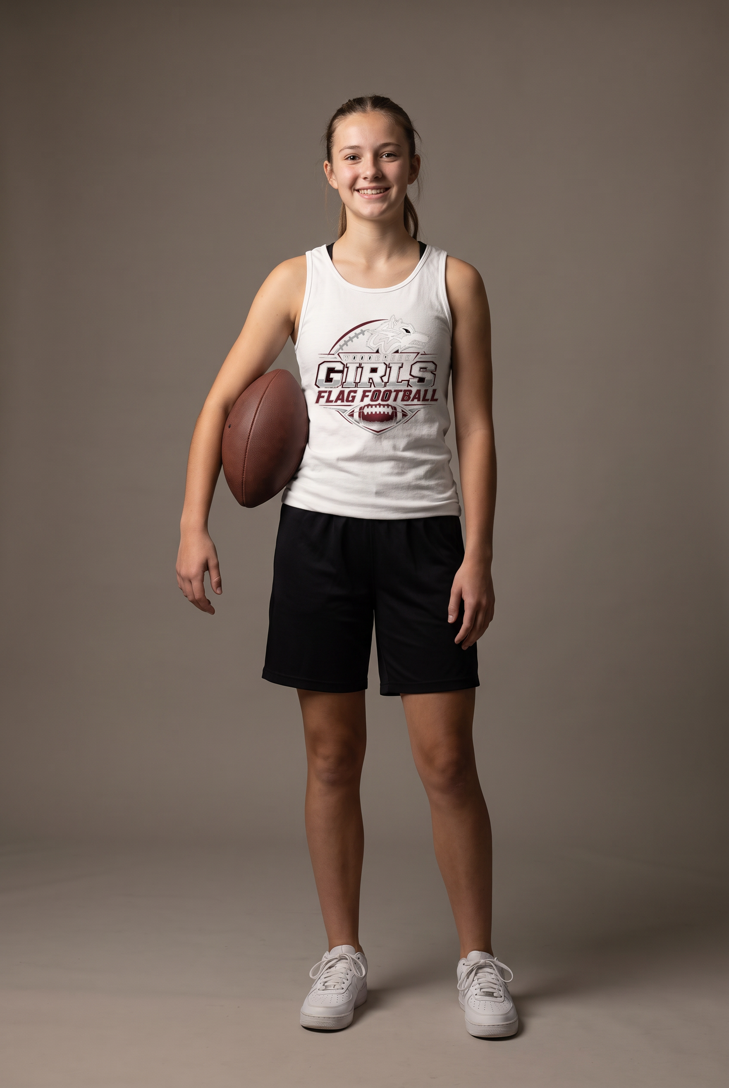 Woodcreek Flag Football unisex tank — editorial, worn by athlete