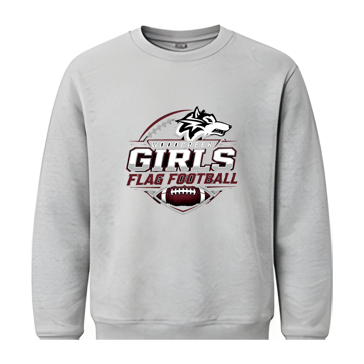 Woodcreek Girls Flag Football Fleece Crewneck — Gray