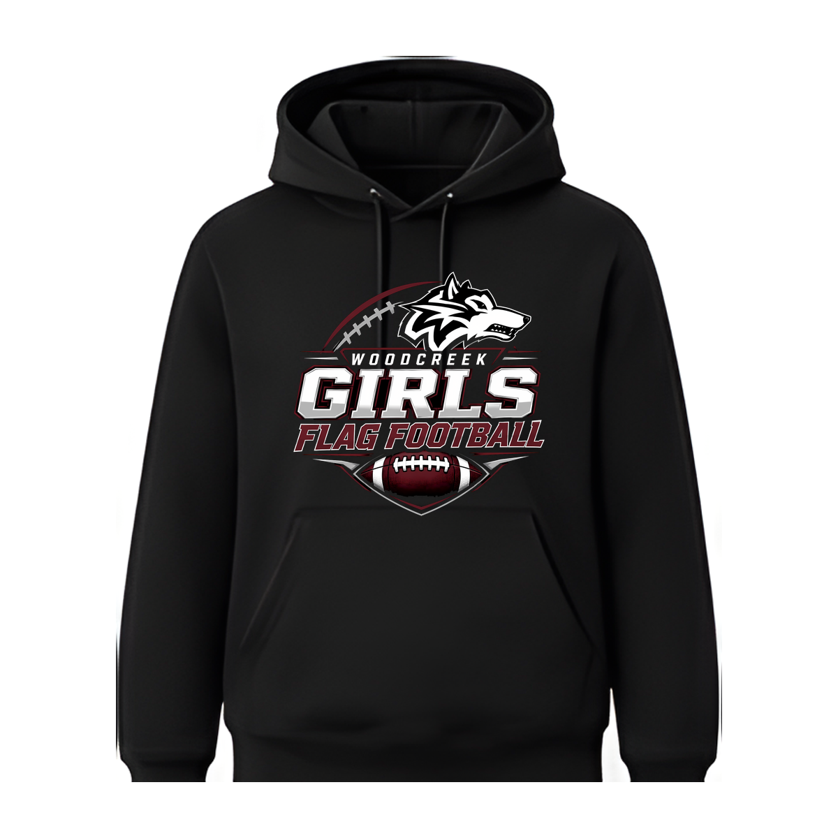 Woodcreek Girls Flag Football Fleece Hoodie — Black