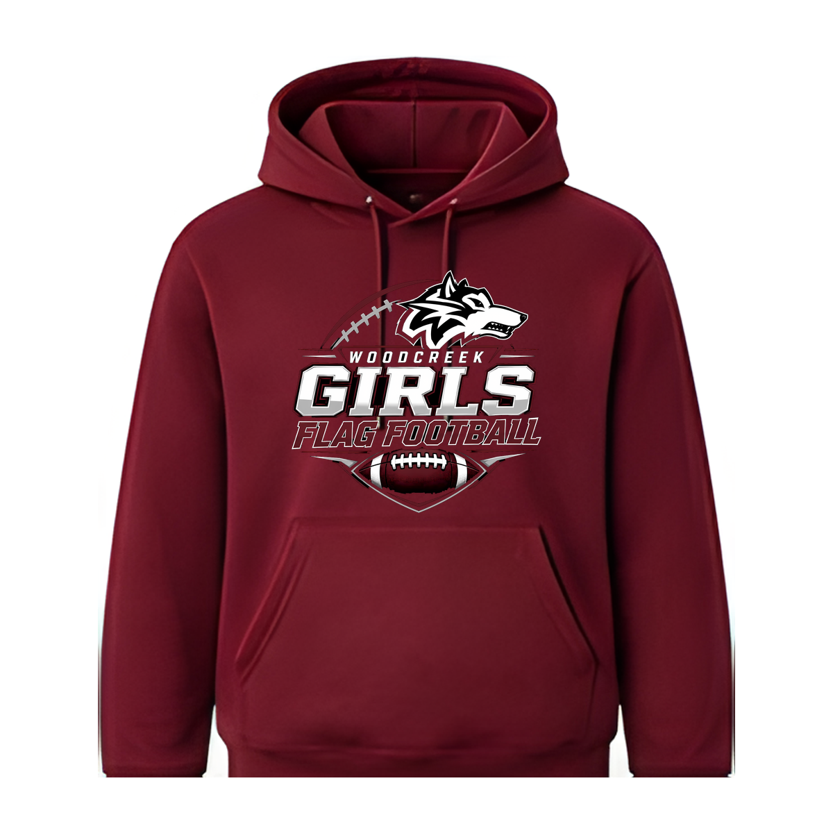 Woodcreek Girls Flag Football Fleece Hoodie — Maroon