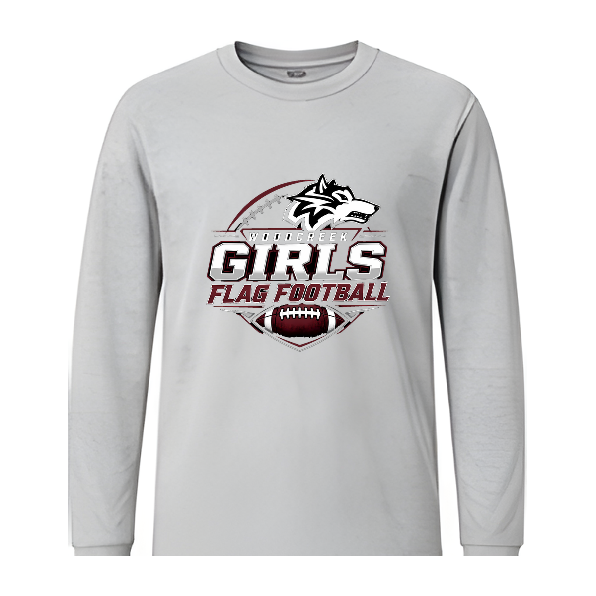 Woodcreek Girls Flag Football Long Sleeve Tee — Gray