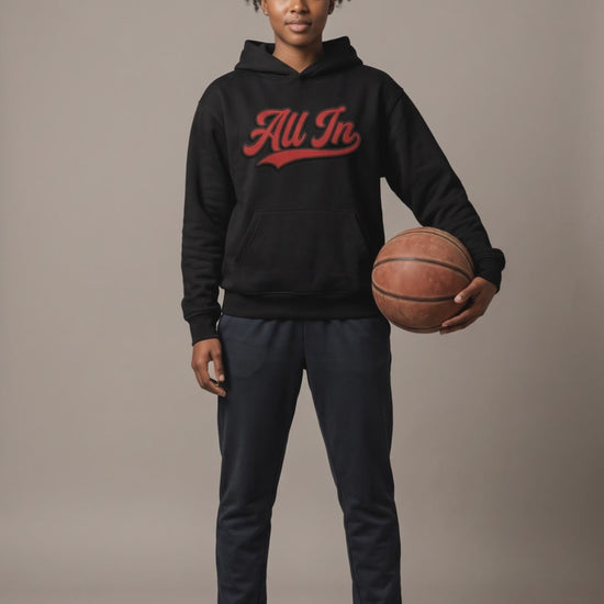 All In swoosh script hoodie — athlete editorial loop