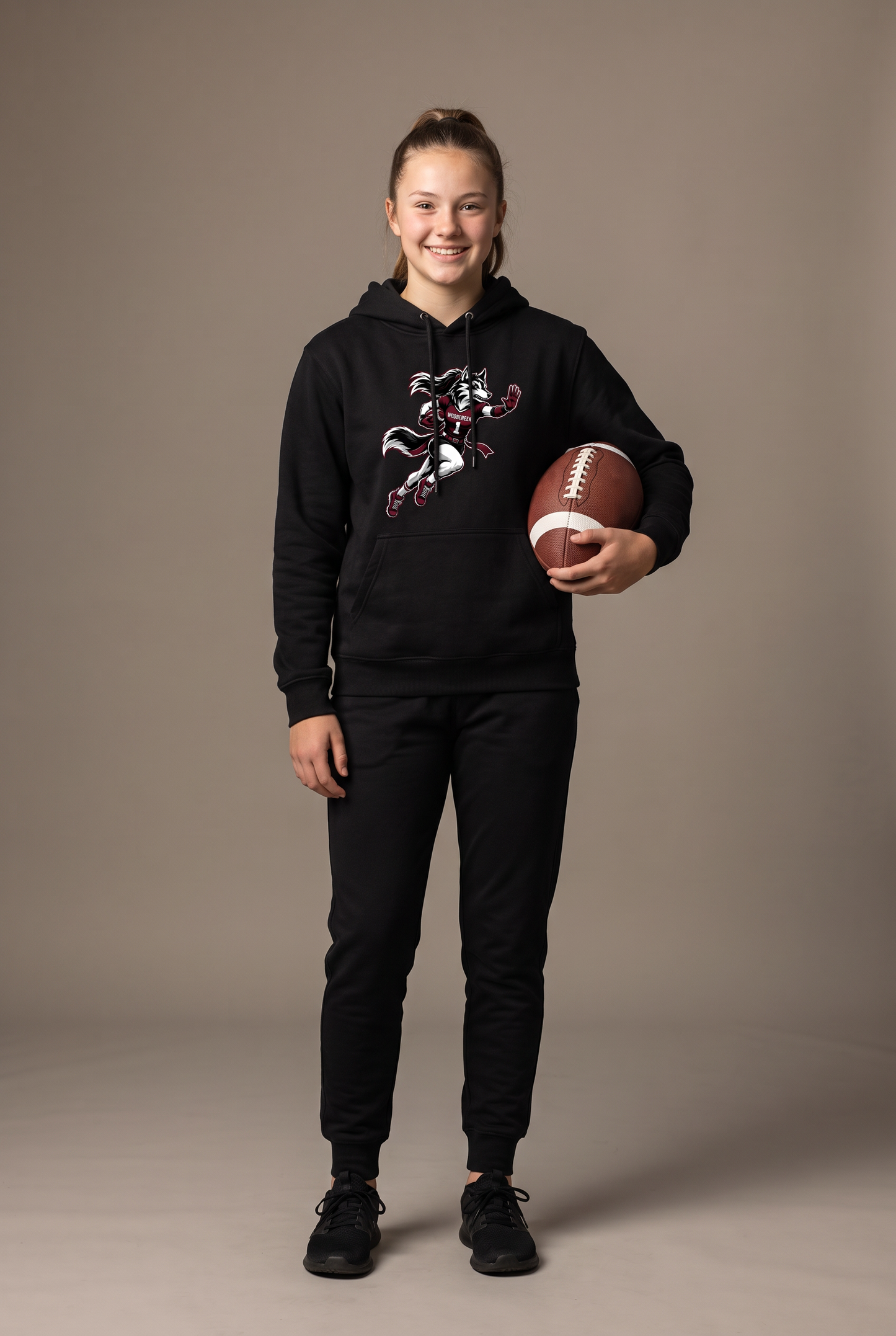 Woodcreek stiff arm hoodie — editorial, worn by athlete