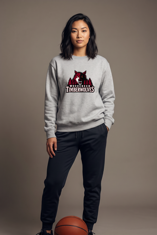Woodcreek Timberwolves crewneck — editorial, worn by athlete
