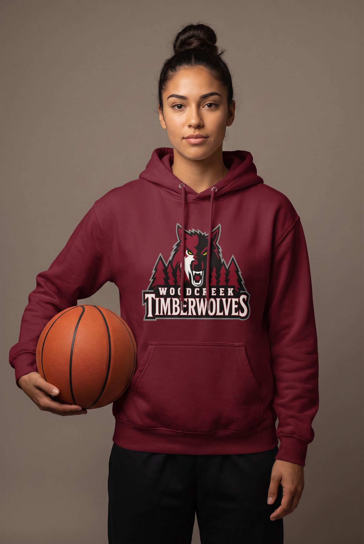 Woodcreek Timberwolves hoodie — editorial, worn by athlete