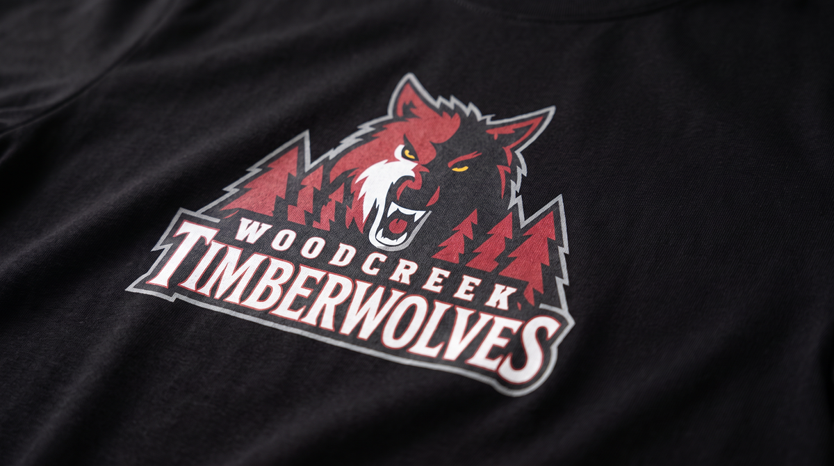 Woodcreek Timberwolves tee — logo detail