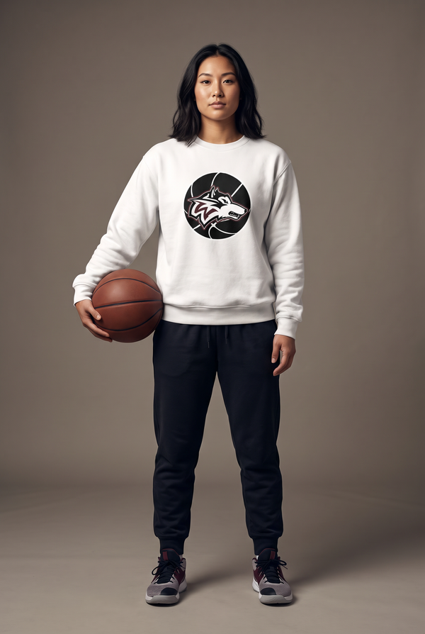 Woodcreek Wolfball crewneck — editorial, worn by athlete