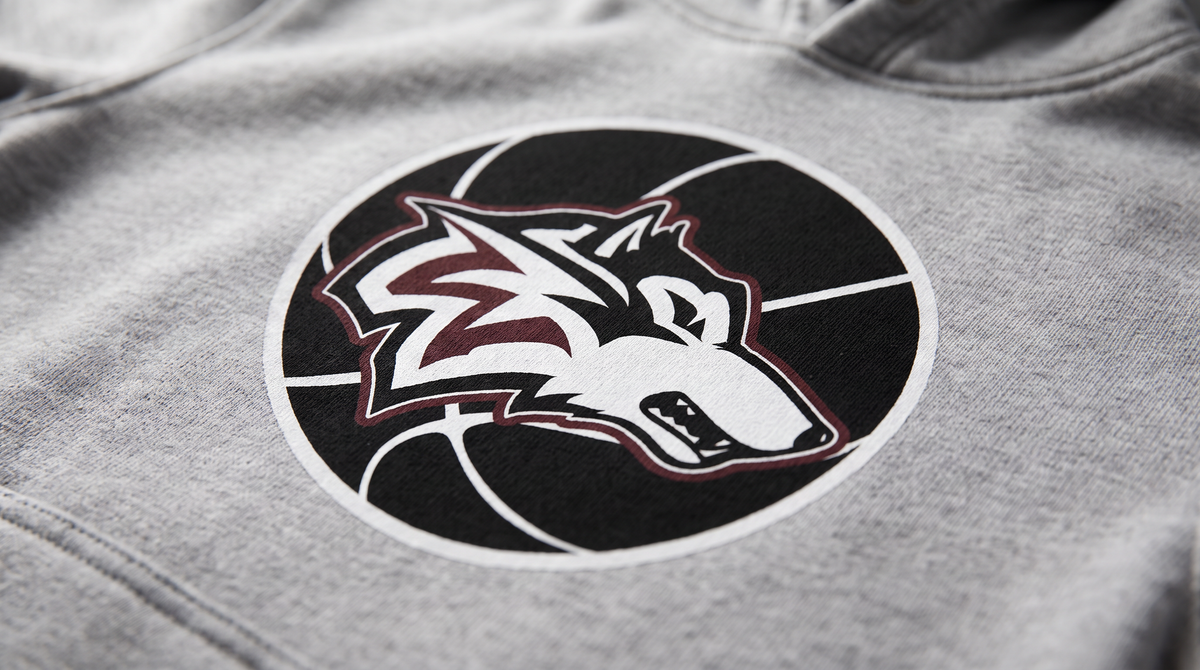 Woodcreek Wolfball hoodie — logo detail