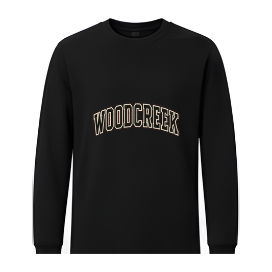 Woodcreek Girls Flag Football College Letter Long Sleeve Tee — Black