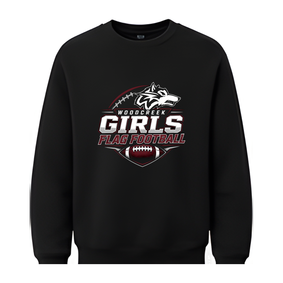 Woodcreek Girls Flag Football Fleece Crewneck — Black