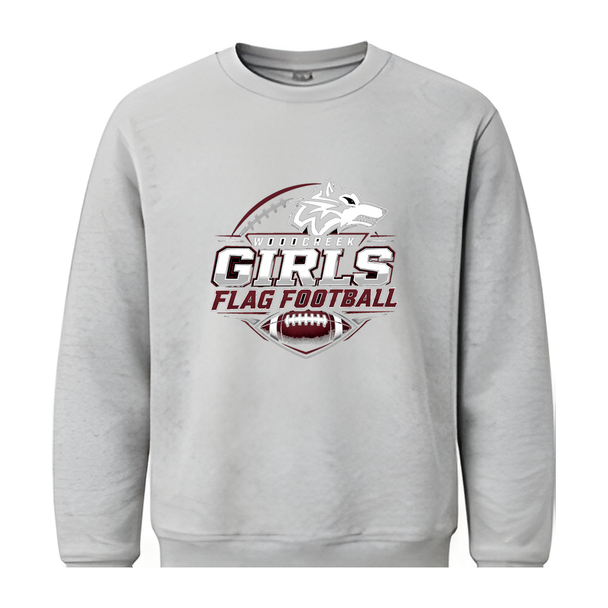 Woodcreek Girls Flag Football Fleece Crewneck — Gray