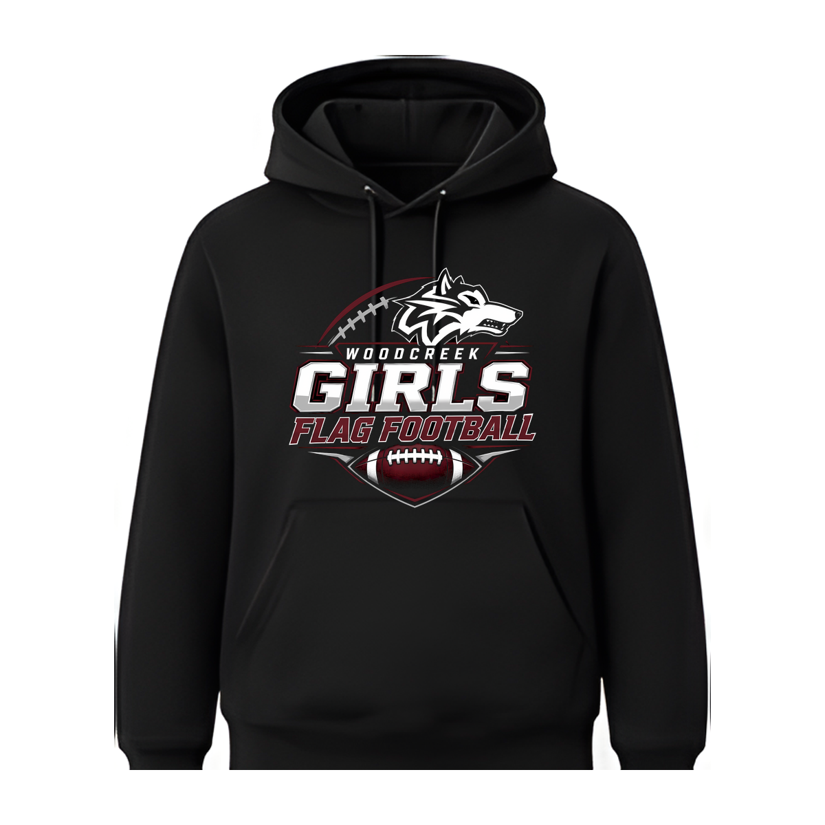 Woodcreek Girls Flag Football Fleece Hoodie — Black