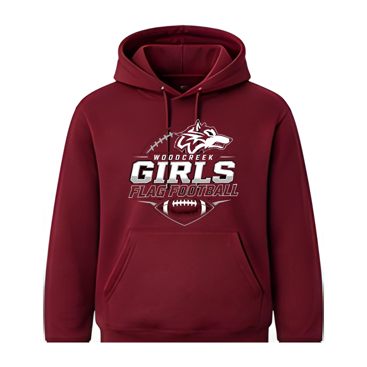 Woodcreek Girls Flag Football Fleece Hoodie — Maroon