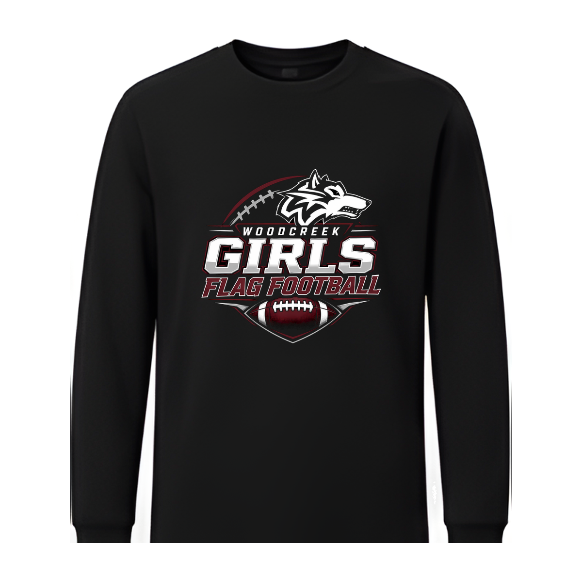 Woodcreek Girls Flag Football Long Sleeve Tee — Black