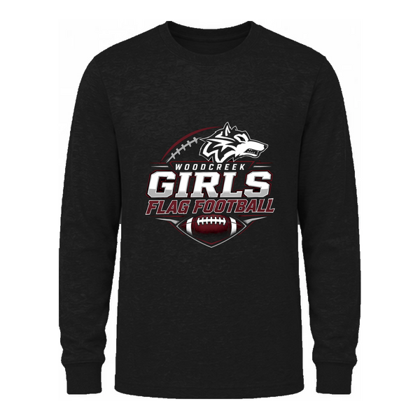 Woodcreek Girls Flag Football Long Sleeve Tee — Black