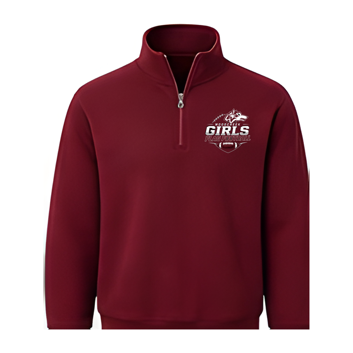 Woodcreek Girls Flag Football Quarter Zip — Maroon