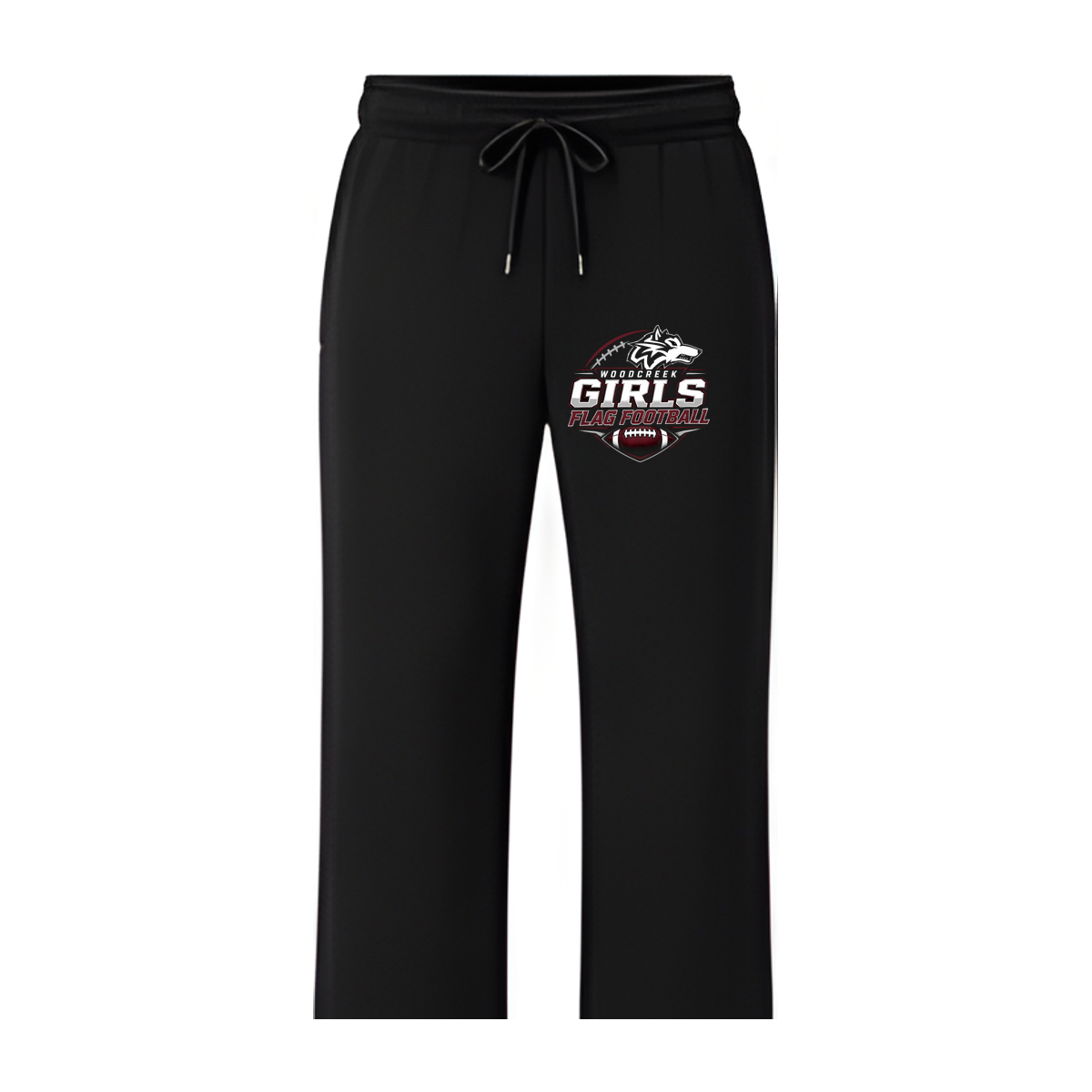 Woodcreek Girls Flag Football Open-Bottom Sweatpants — Black