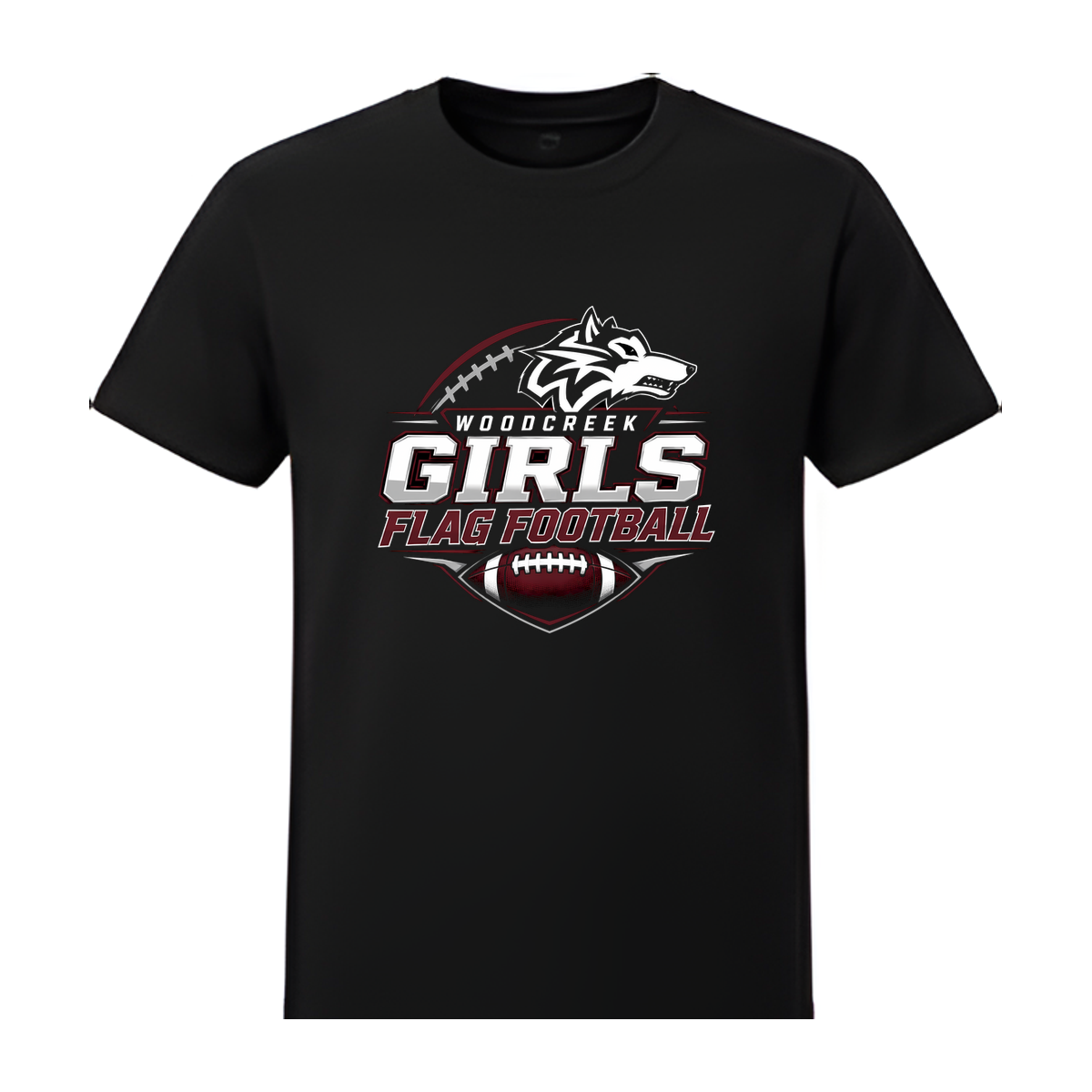 Woodcreek Girls Flag Football Value Tee — Black