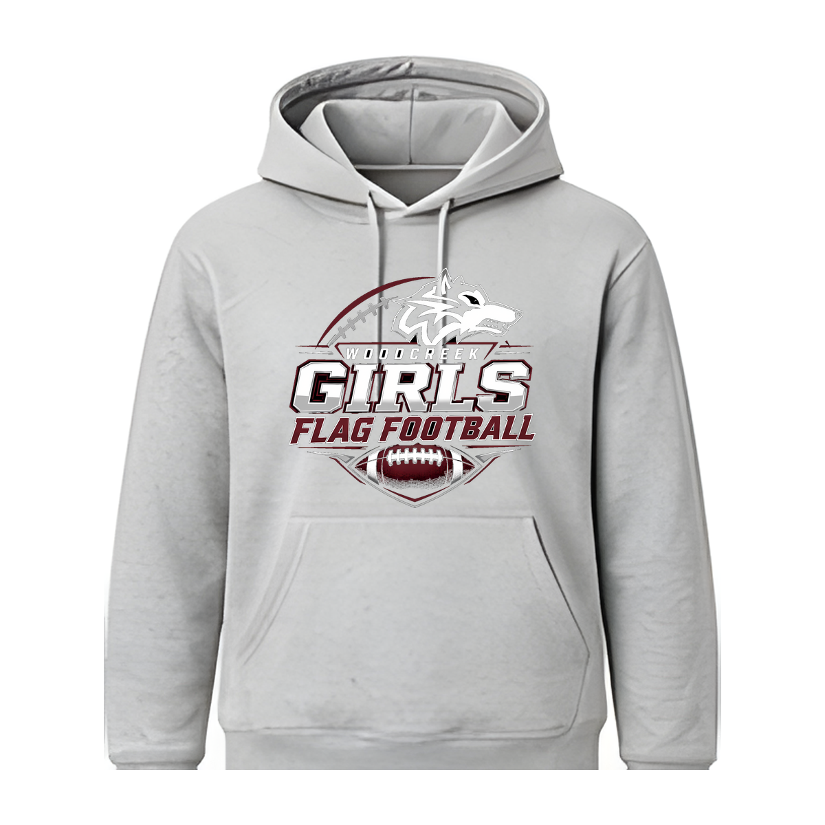 Woodcreek Girls Flag Football Youth Hoodie — Gray
