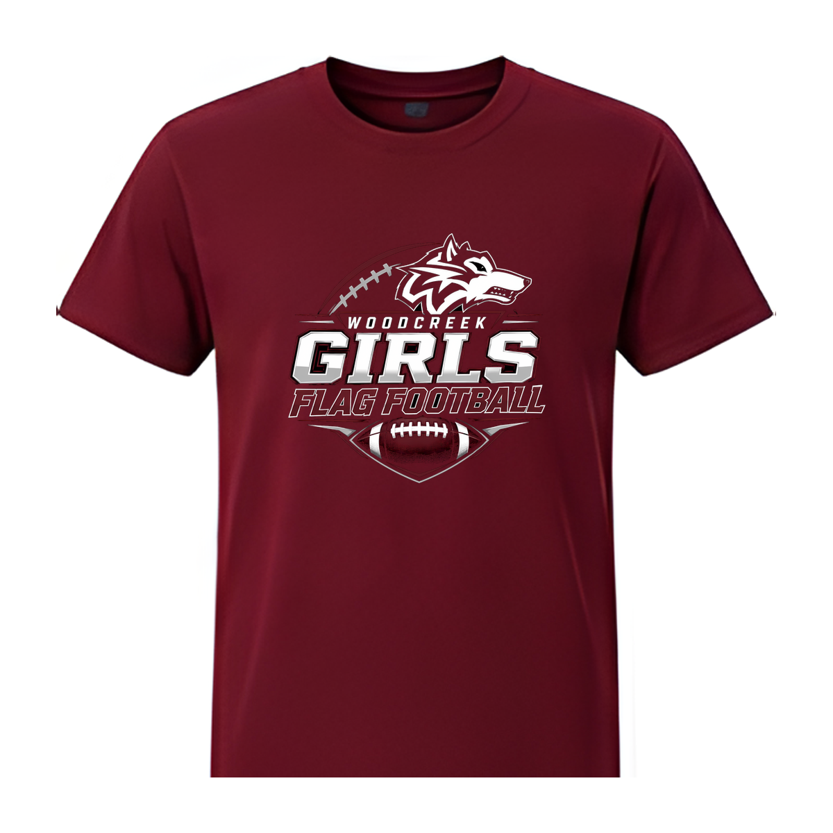 Woodcreek Girls Flag Football Youth Tee — Maroon