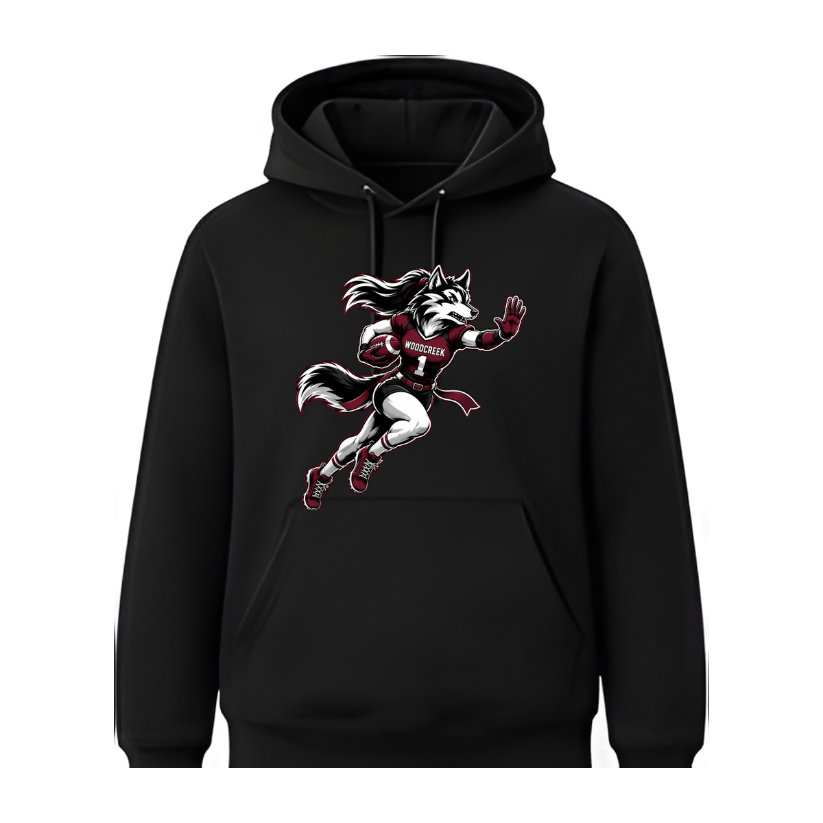 Woodcreek Girls Flag Football Stiff Arm Fleece Hoodie — Black