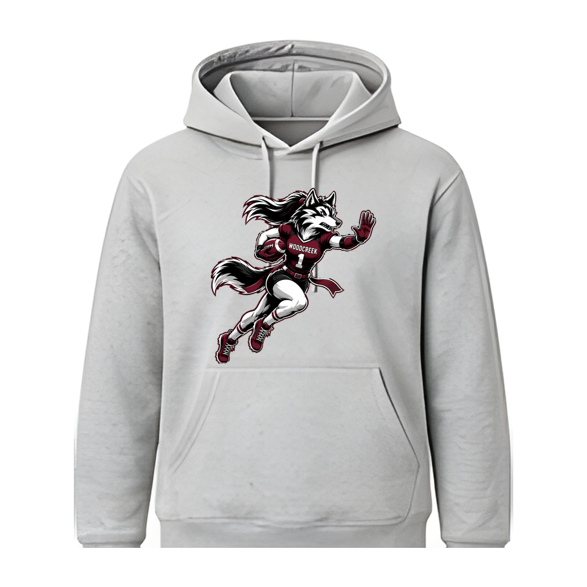 Woodcreek Girls Flag Football Stiff Arm Fleece Hoodie — Gray