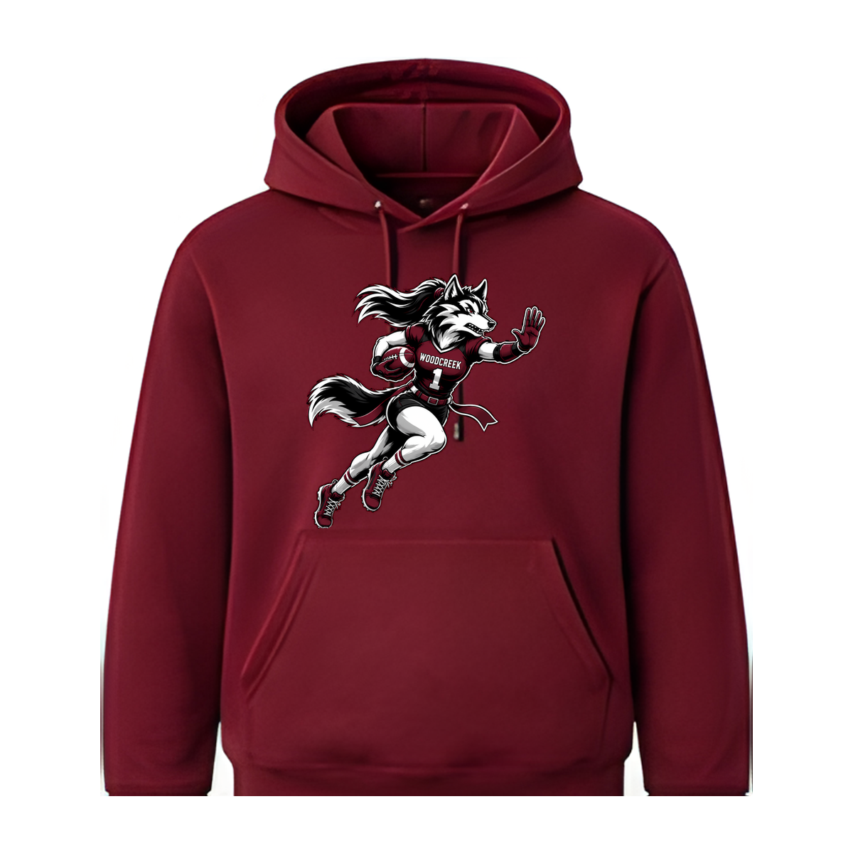 Woodcreek Girls Flag Football Stiff Arm Fleece Hoodie — Maroon