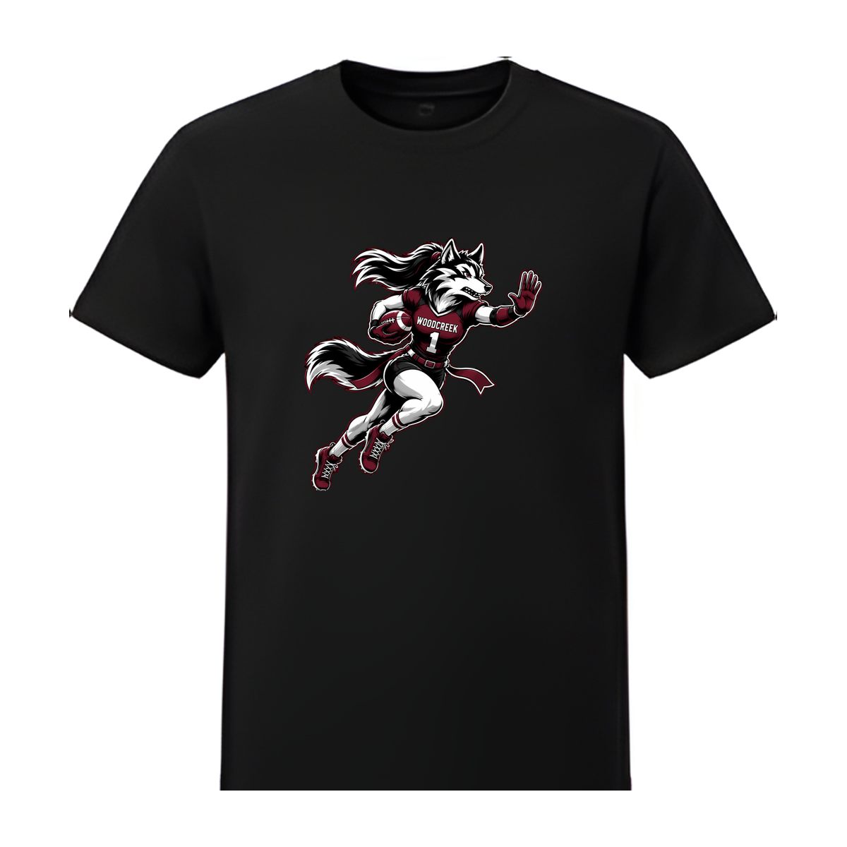 Woodcreek Girls Flag Football Stiff Arm Youth Tee — Black
