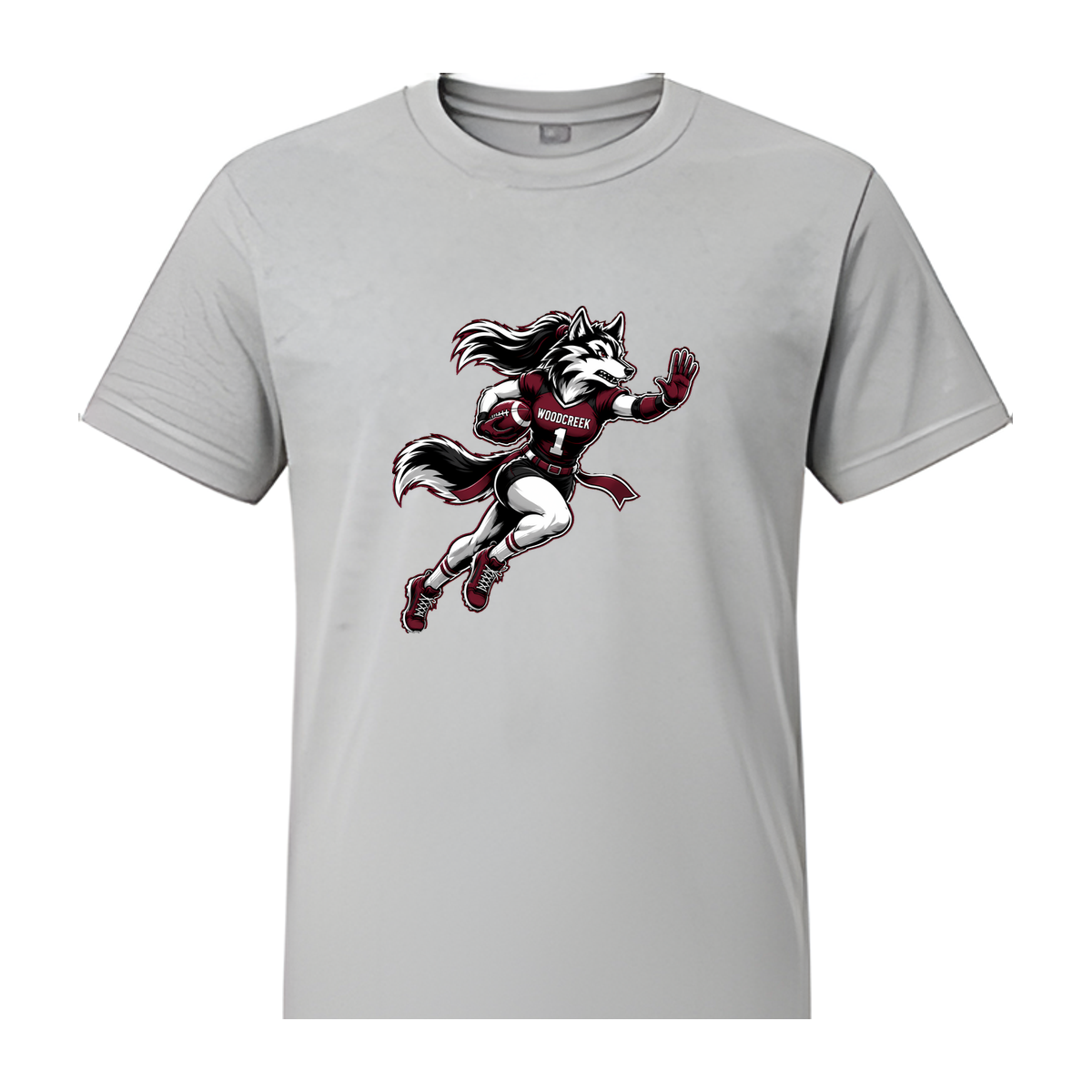Woodcreek Girls Flag Football Stiff Arm Youth Tee — Gray
