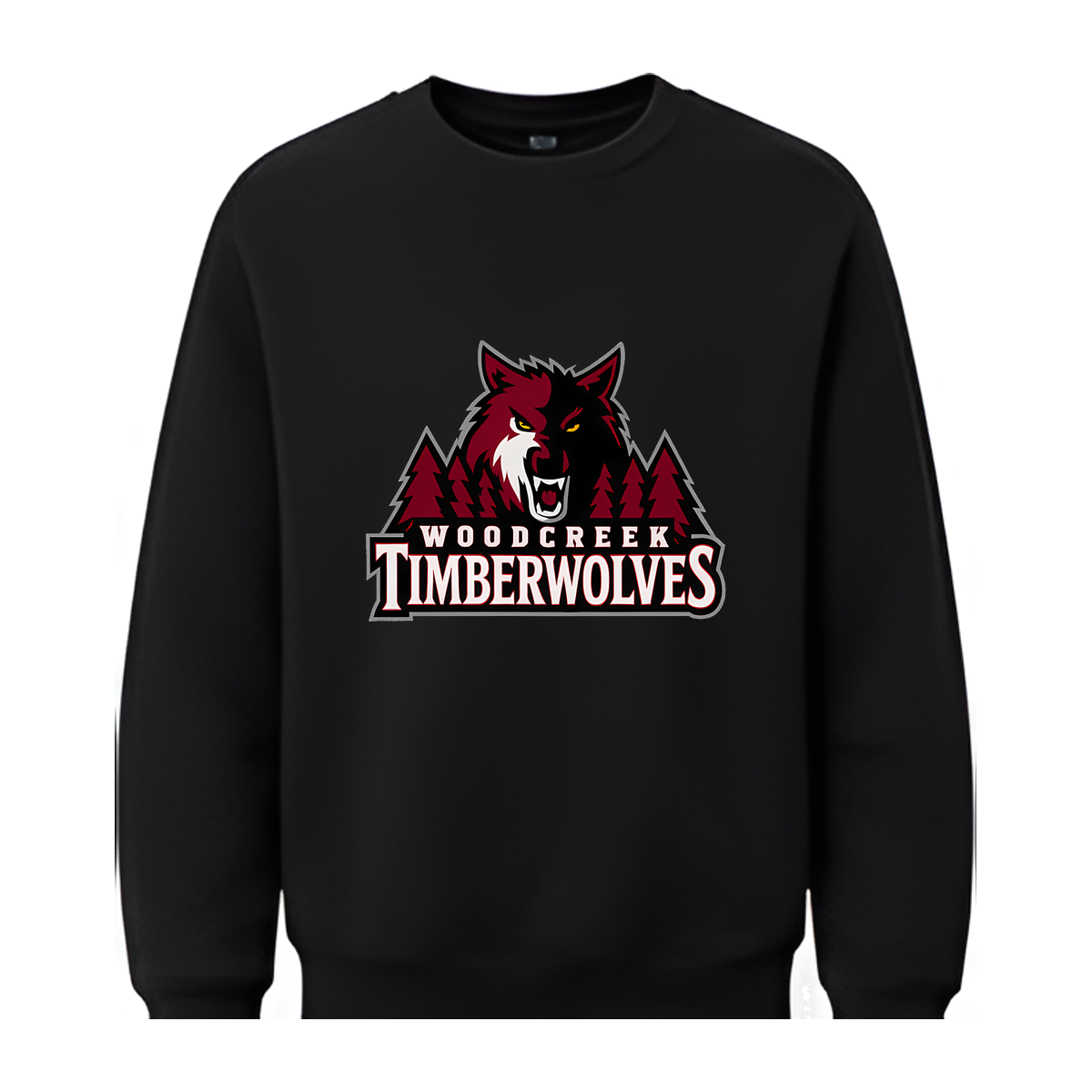 Woodcreek Girls Basketball Timberwolves Fleece Crewneck — Black