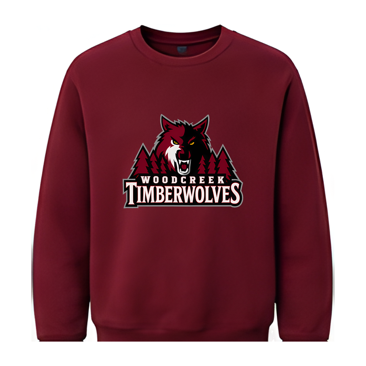 Woodcreek Girls Basketball Timberwolves Fleece Crewneck — Maroon