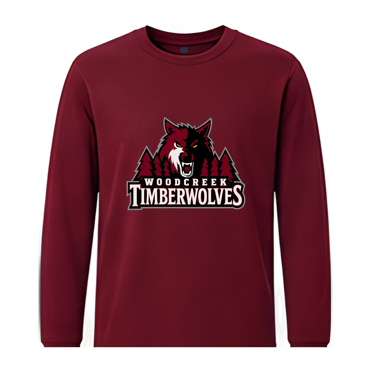 Woodcreek Girls Basketball Timberwolves Long Sleeve Tee — Maroon
